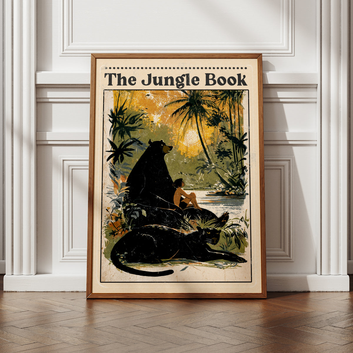 The Jungle Book Vintage Poster, Mowgli Bagheera Bear Print, Classic Literature Wall Art