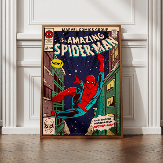 Amazing Spider-Man Vintage Comic Cover Poster, Marvel Wall Art, Retro Superhero Print