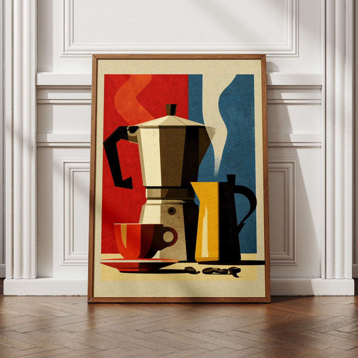 Moka Pot Coffee Poster, Retro Kitchen Wall Art, Mid Century Print, Espresso Decor