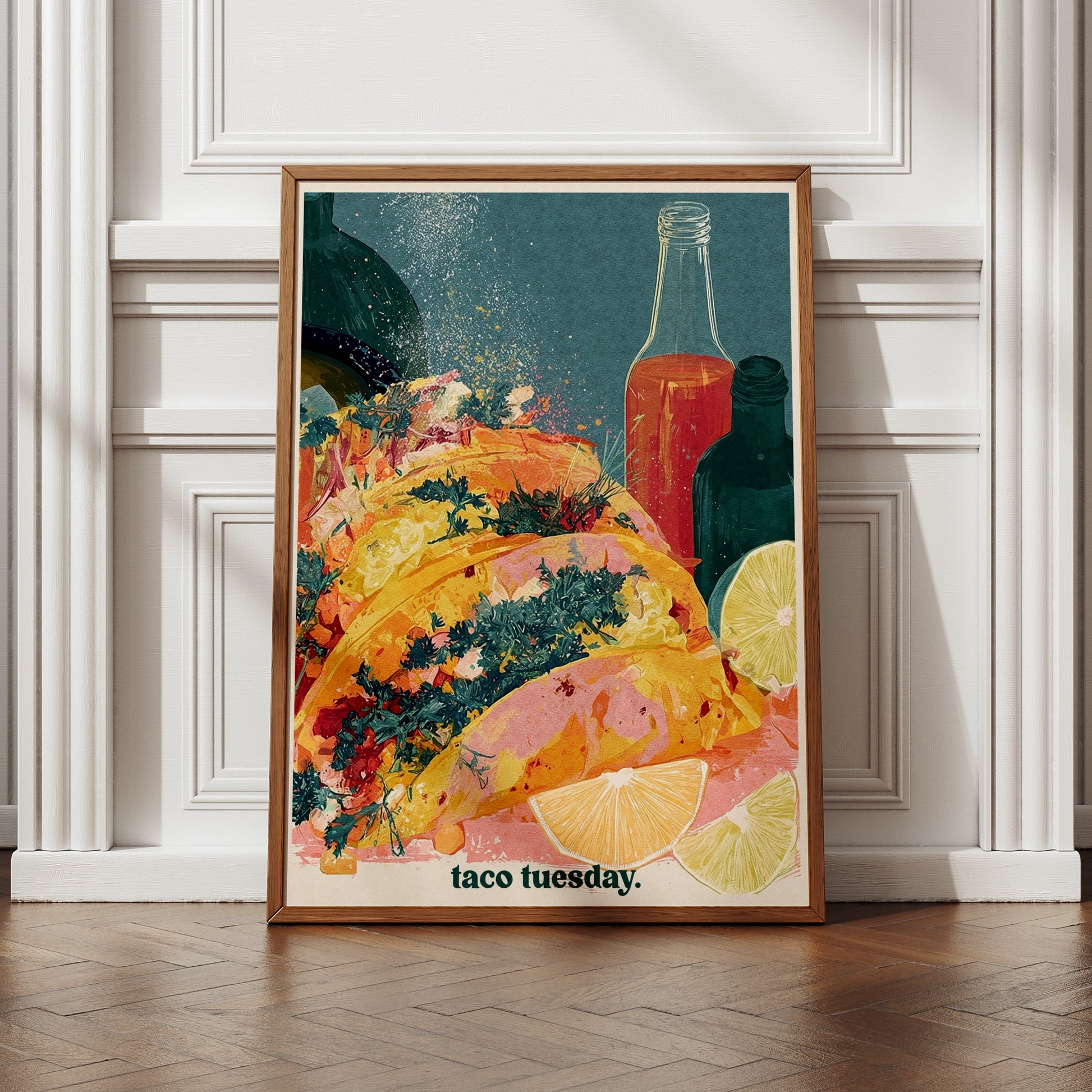 Taco Tuesday Food Poster, Mexican Kitchen Wall Art, Colourful Retro Food Print, Dining Room Decor