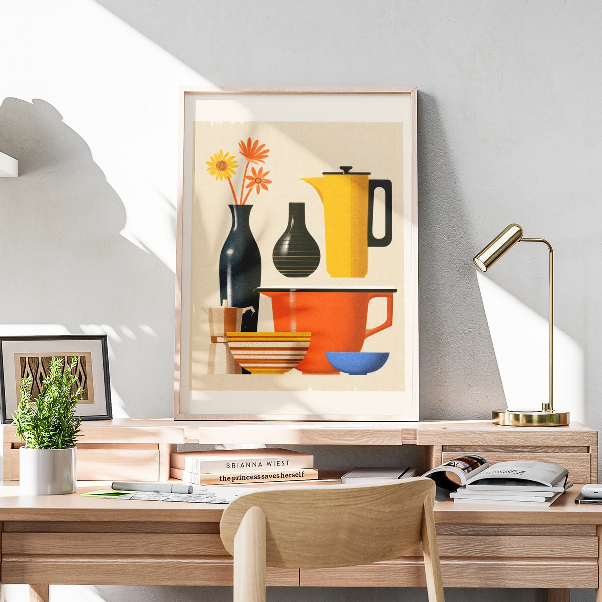 Retro Kitchen Still Life Poster, Mid Century Modern Homeware Wall Art Print