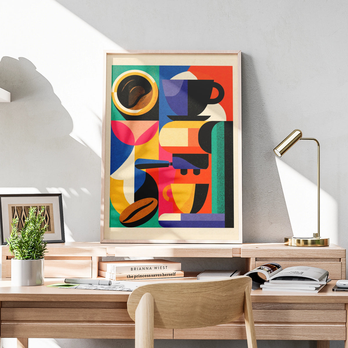 Colourful Coffee Art Print, Bold Geometric Espresso Poster, Kitchen Wall Decor