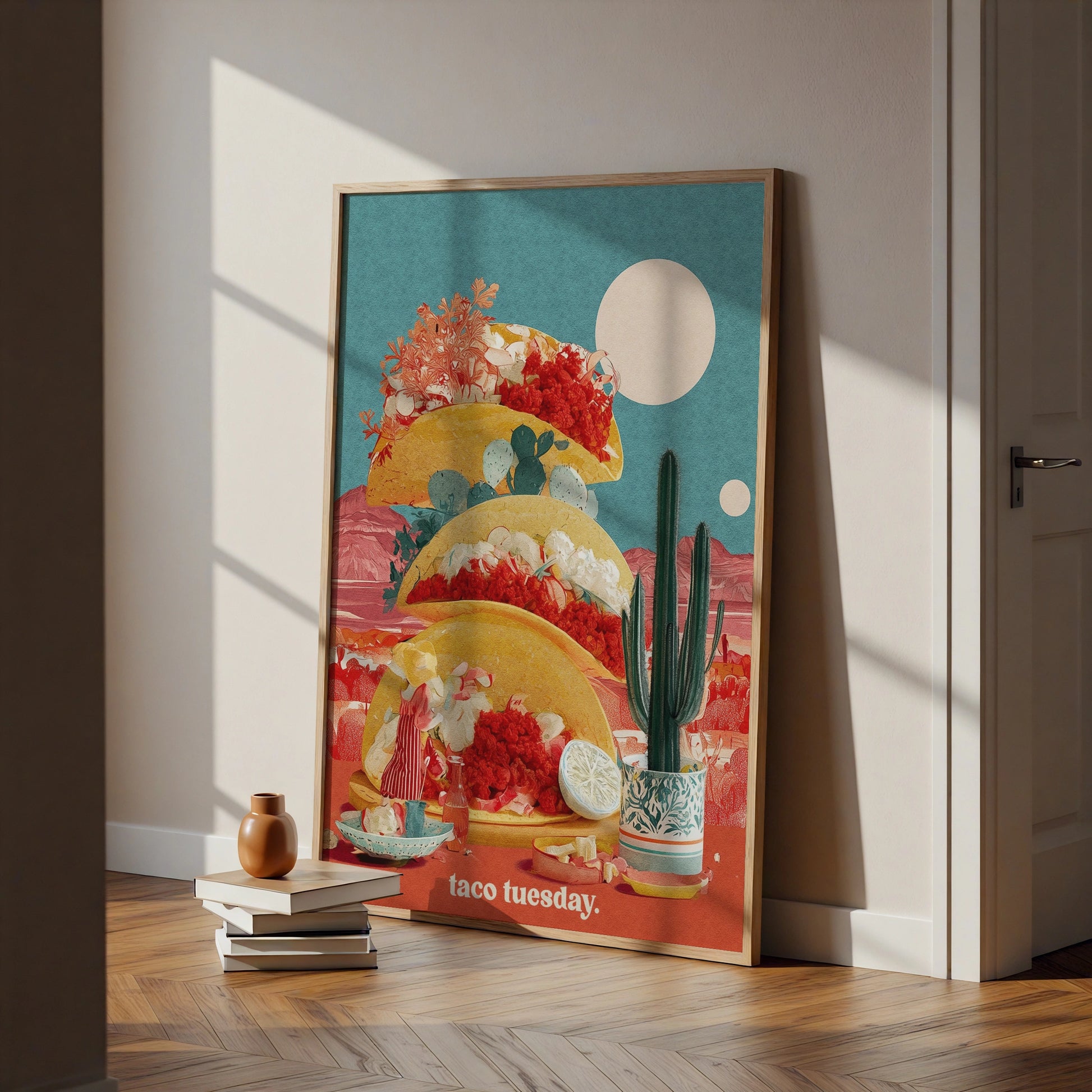 Taco Tuesday Poster, Mexican Food Wall Art, Colourful Kitchen Print, Retro Desert