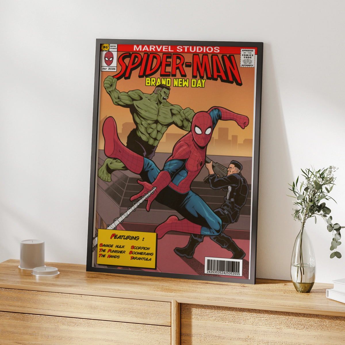 Spider-Man Brand New Day Comic Cover Poster, Marvel Hulk Punisher Wall Art Print