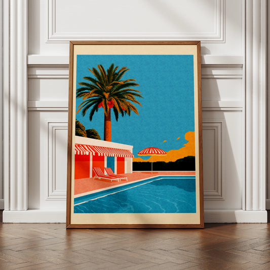 Retro Summer Pool Poster, Vintage Vacation Wall Art, Palm Tree Print, Holiday Decor