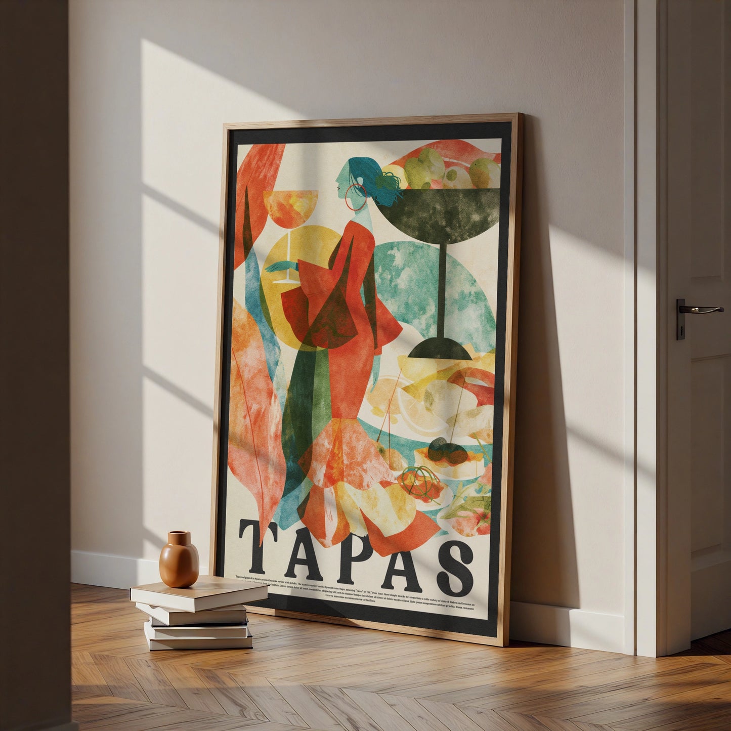 Tapas Wall Art Print, Spanish Food Poster, Retro Kitchen Decor, Colourful Dining Room