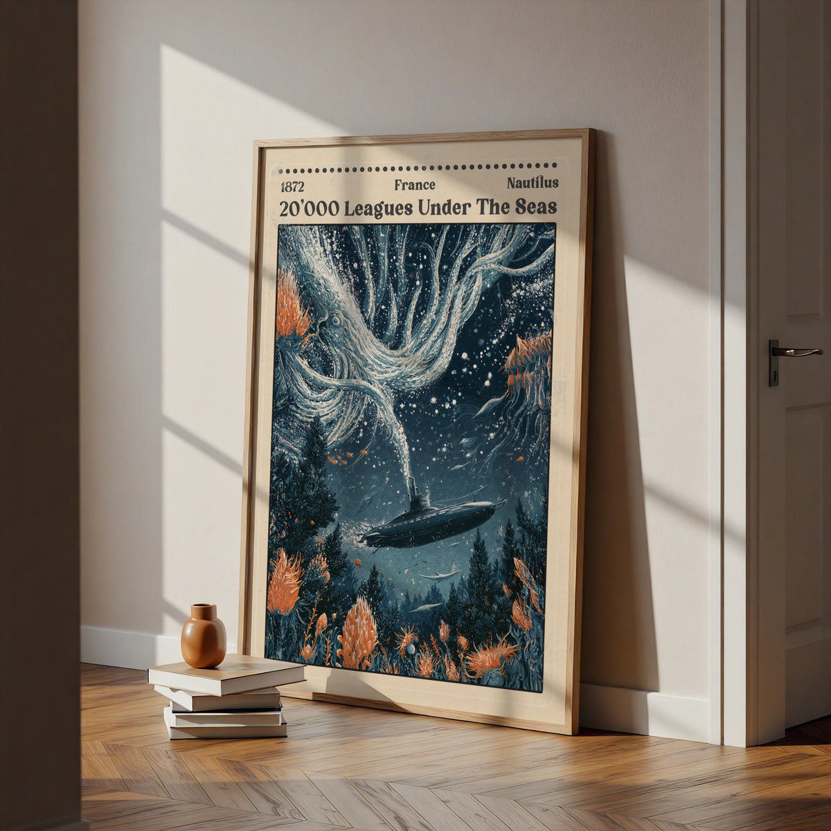 20000 Leagues Under the Sea Poster,  Book Print, Nautilus Submarine Wall Art