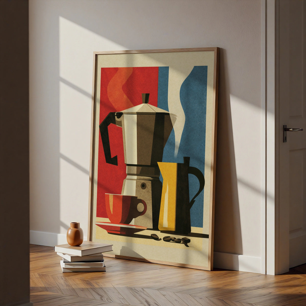 Moka Pot Coffee Poster, Retro Kitchen Wall Art, Mid Century Print, Espresso Decor
