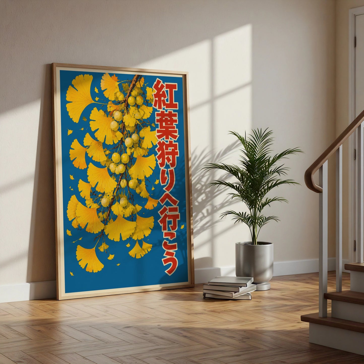 Japanese Ginkgo Leaf Poster, Autumn Leaf Peeping, Japan Wall Art Print