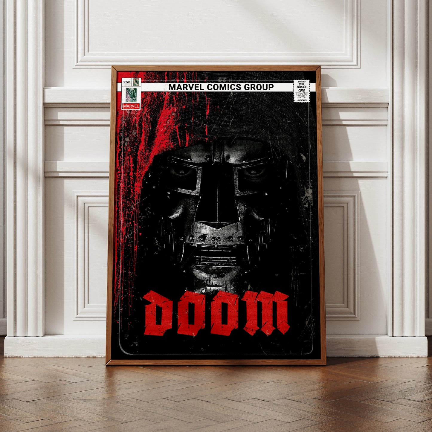 Doctor Doom Marvel Comics Poster, Dark Villain Wall Art, Red Black Comic Print