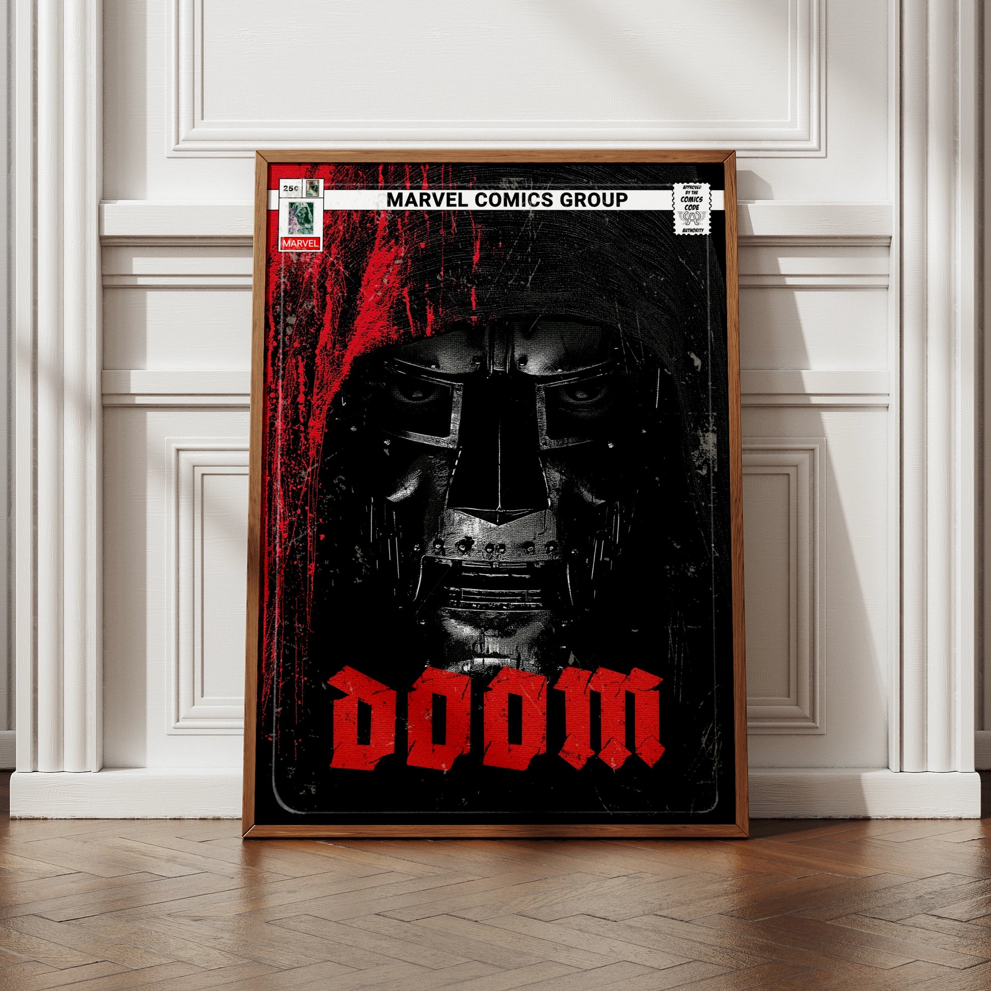 Doctor Doom Marvel Comics Poster, Dark Villain Wall Art, Red Black Comic Print