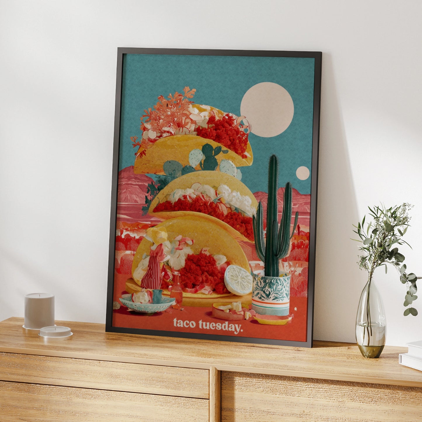 Taco Tuesday Poster, Mexican Food Wall Art, Colourful Kitchen Print, Retro Desert