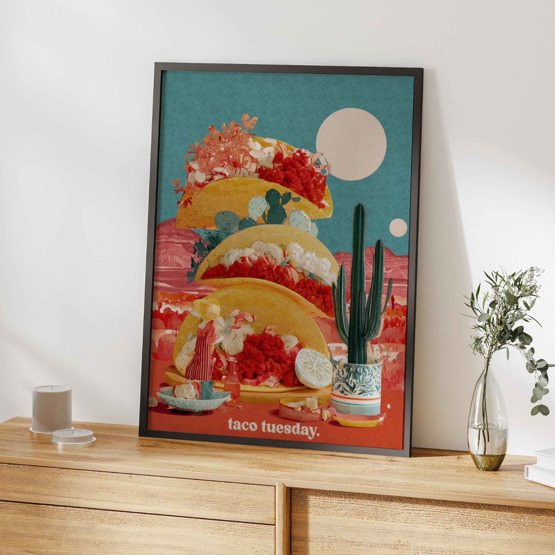 Taco Tuesday Poster, Mexican Food Wall Art, Colourful Kitchen Print, Retro Desert