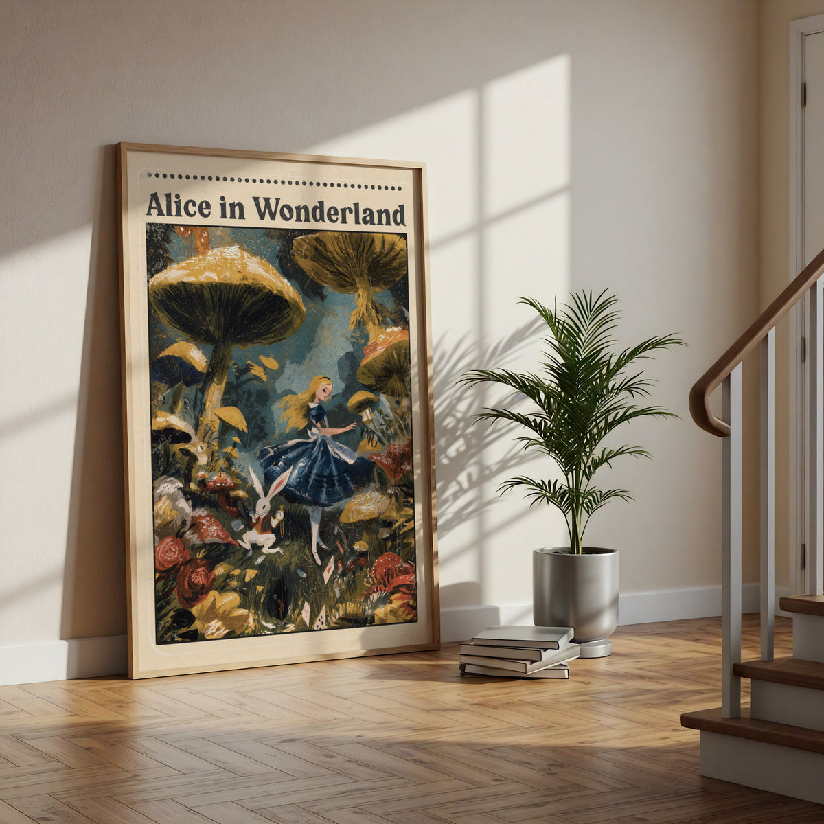 Alice in Wonderland Poster, White Rabbit Art Print, Classic Book Literary Wall Decor