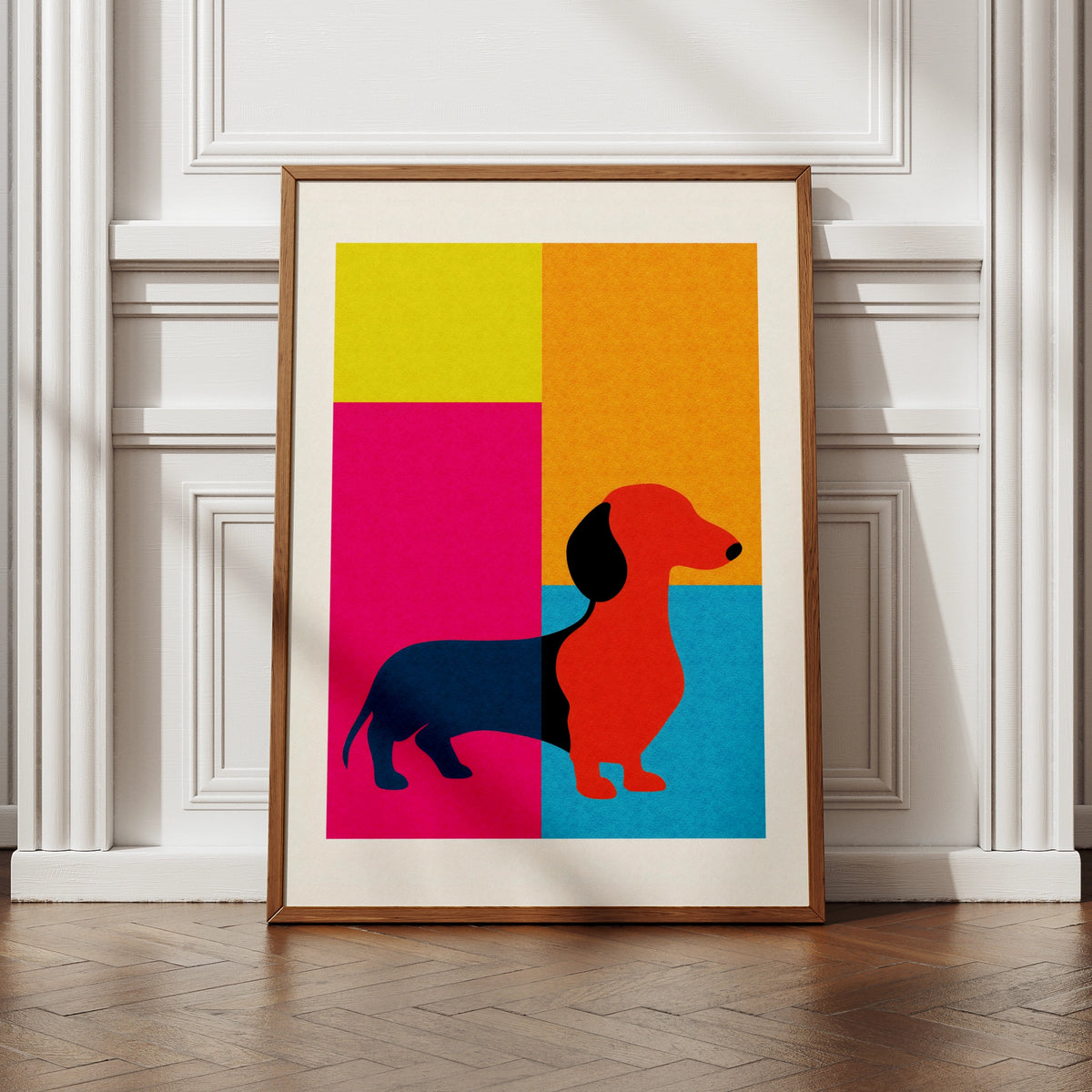 Dachshund Pop Art Poster, Bold Colourful Sausage Dog Print, Modern Dog Wall Art