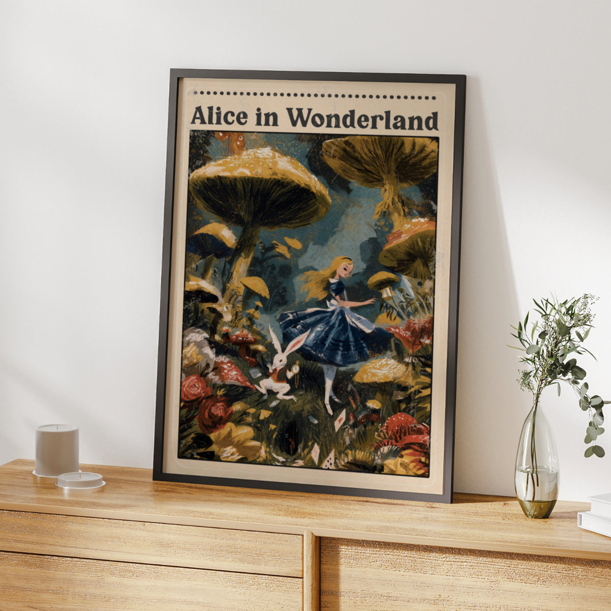 Alice in Wonderland Poster, White Rabbit Art Print, Classic Book Literary Wall Decor