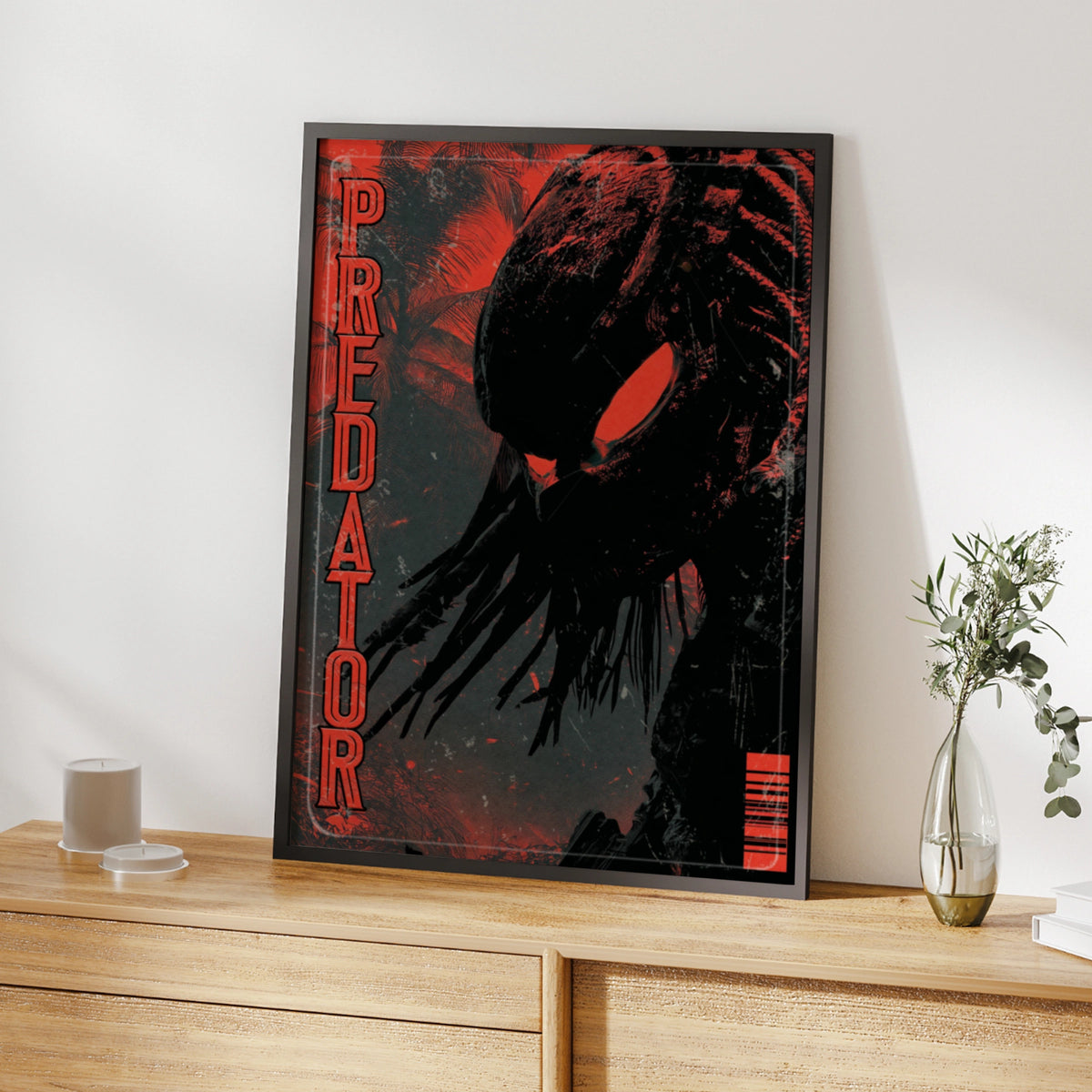 Predator Movie Poster, Sci-Fi Horror Wall Art, Red Black Film Print, Gaming Room Decor