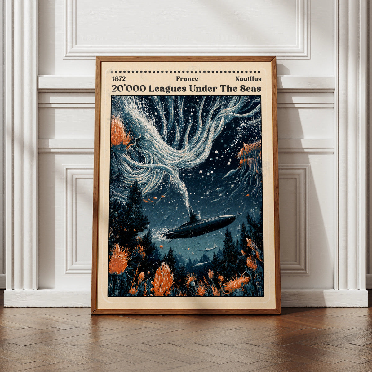 20000 Leagues Under the Sea Poster,  Book Print, Nautilus Submarine Wall Art