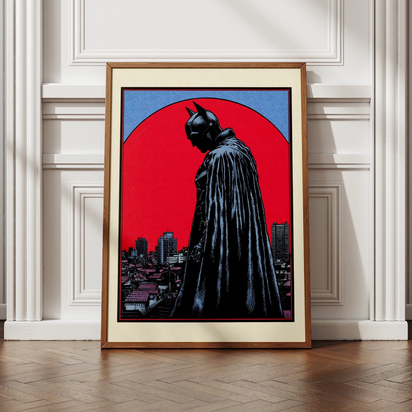 Batman Red Moon City Skyline Poster, DC Comics Wall Art, Dark Knight Print, Superhero Decor