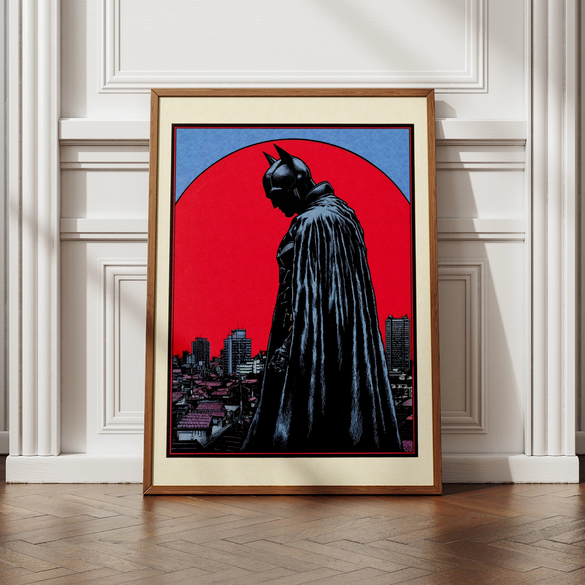 Batman Red Moon City Skyline Poster, DC Comics Wall Art, Dark Knight Print, Superhero Decor