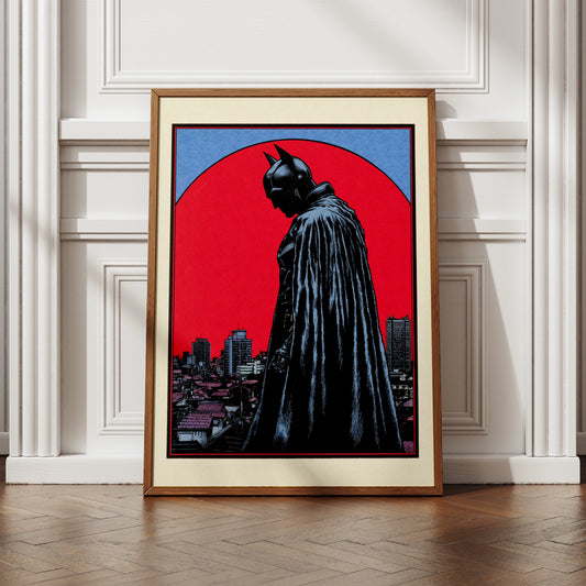 Batman Red Moon City Skyline Poster, DC Comics Wall Art, Dark Knight Print, Superhero Decor