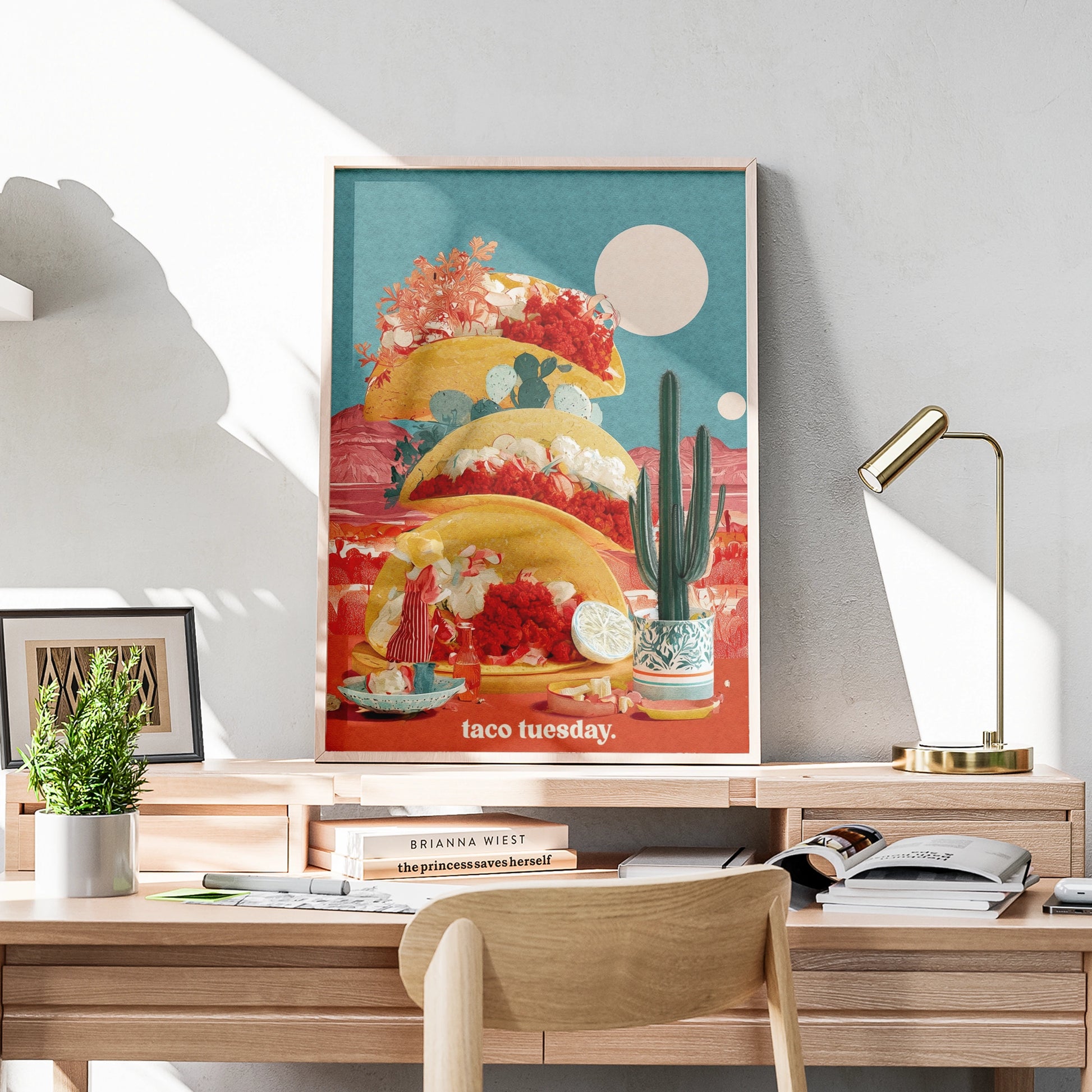 Taco Tuesday Poster, Mexican Food Wall Art, Colourful Kitchen Print, Retro Desert