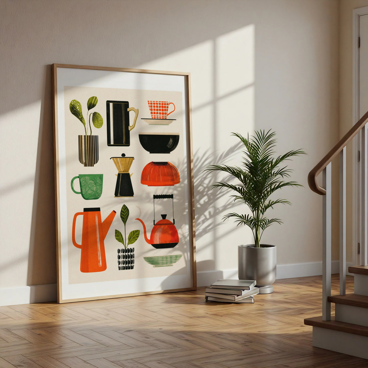 Coffee Selection Art Print, Mid-Century Kitchen Poster, Retro Cafe Wall Art, Bold Colour
