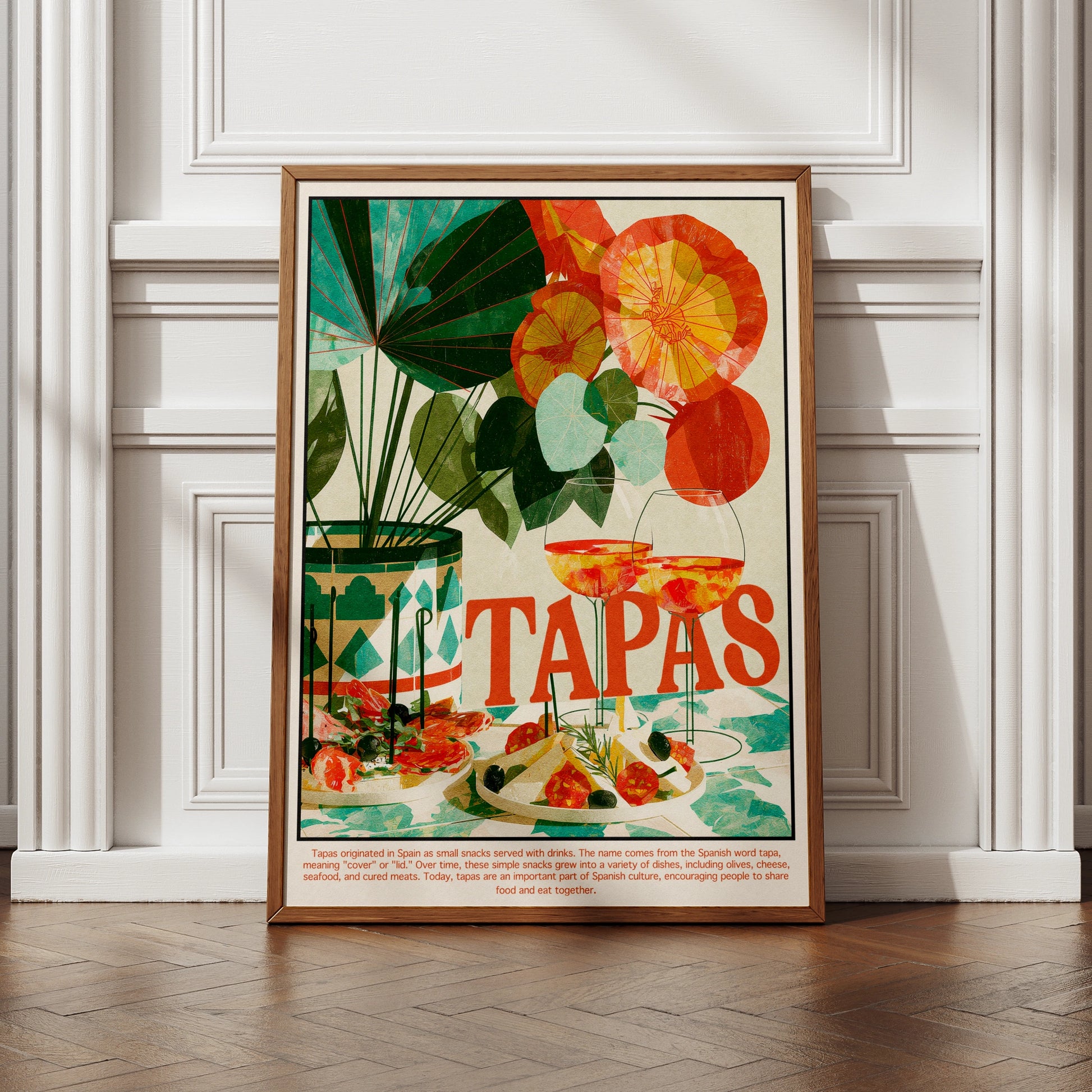 Tapas Poster, Spanish Food Wall Art, Retro Spain Kitchen Print, Colourful Dining Room Decor