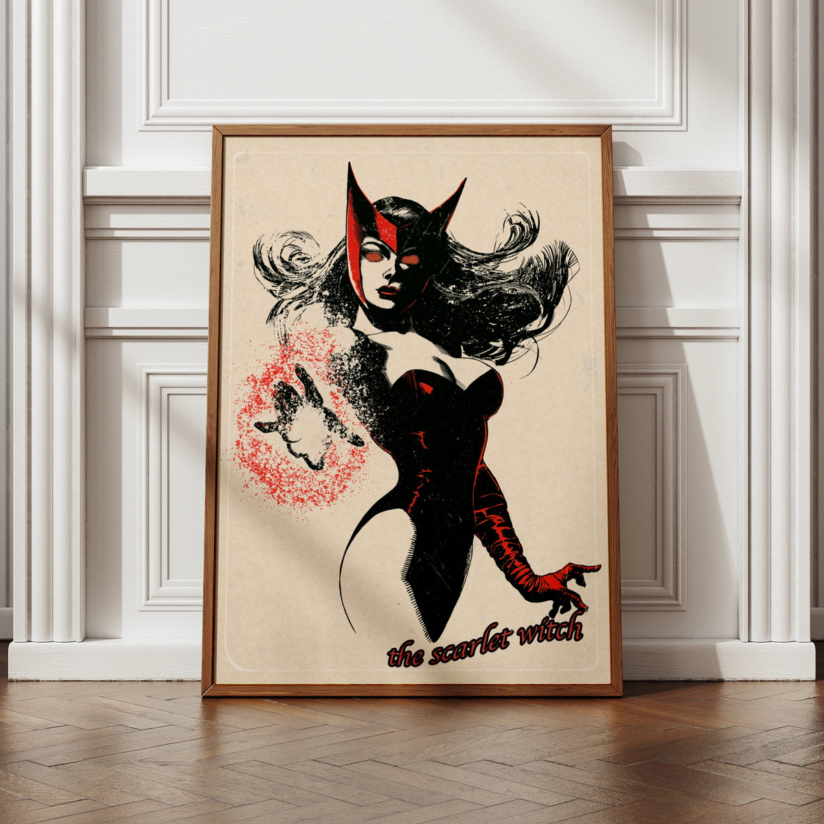 Scarlet Witch Vintage Comic Art Poster, Marvel Superhero Wall Art Print, Red Black