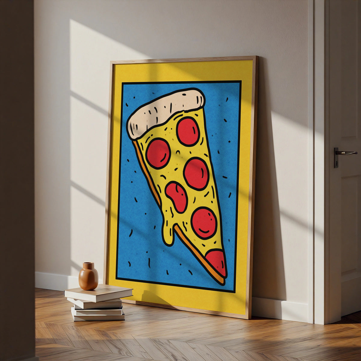 Pizza Slice Poster, Pop Art Print, Pepperoni Wall Art, Bold Colourful Kitchen Decor