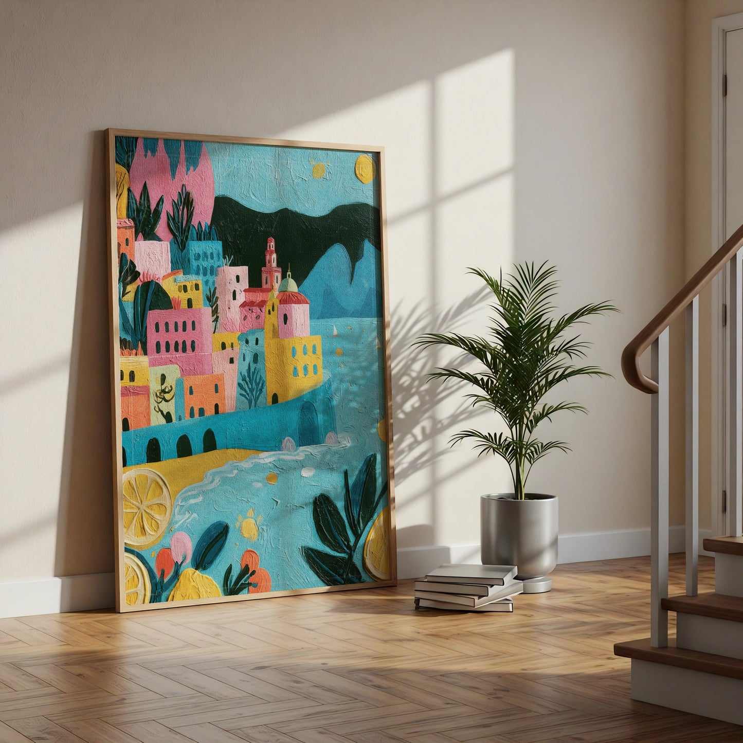 Amalfi Coast Italy Poster, Colourful Italian Village Wall Art, Mediterranean Print