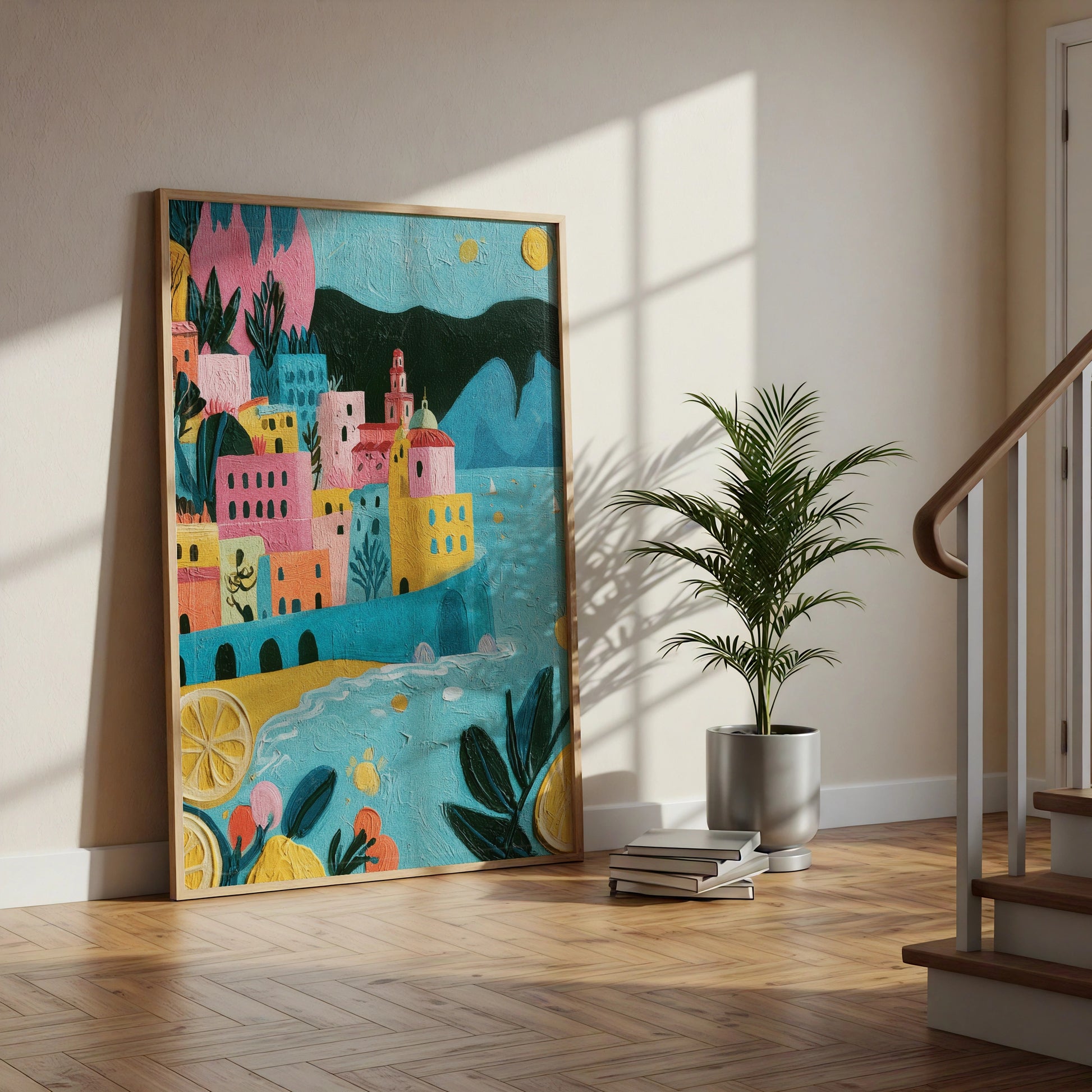 Amalfi Coast Italy Poster, Colourful Italian Village Wall Art, Mediterranean Print