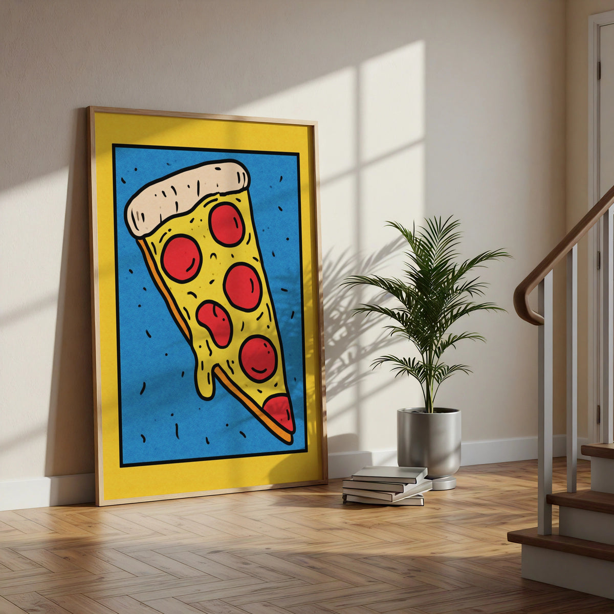Pizza Slice Poster, Pop Art Print, Pepperoni Wall Art, Bold Colourful Kitchen Decor