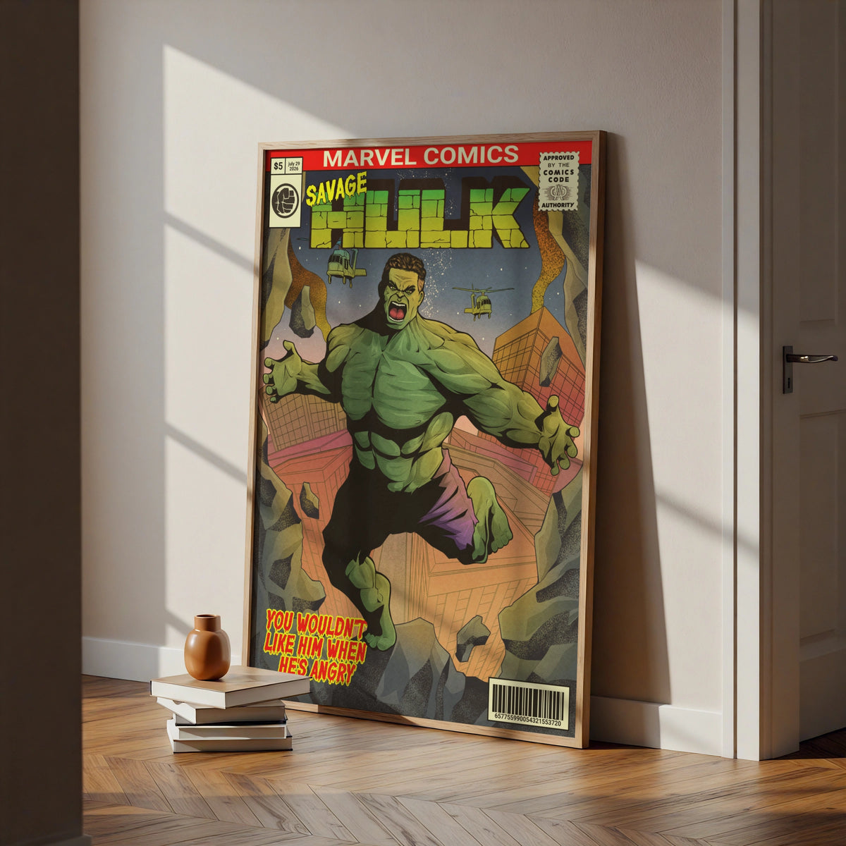 Savage Hulk Marvel Comics Cover Poster, Retro Comic Book Wall Art, Gift for Him