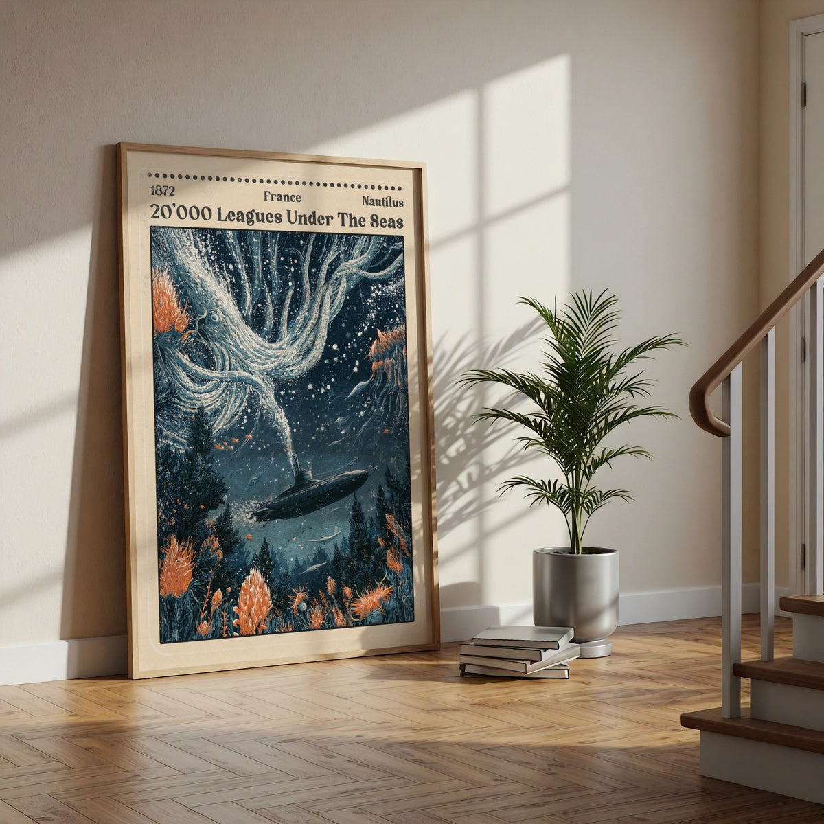 20000 Leagues Under the Sea Poster,  Book Print, Nautilus Submarine Wall Art