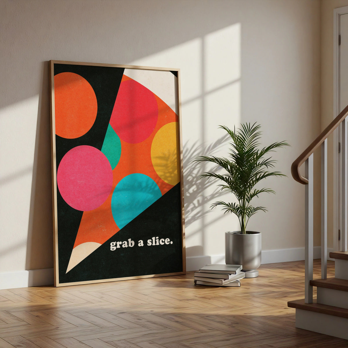 Pizza Slice Retro Wall Art, Colourful Food Poster, Bold Geometric Print for Kitchen