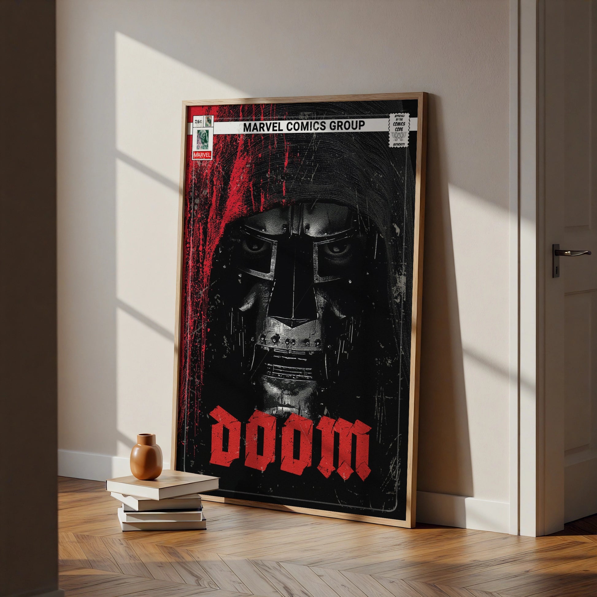 Doctor Doom Marvel Comics Poster, Dark Villain Wall Art, Red Black Comic Print