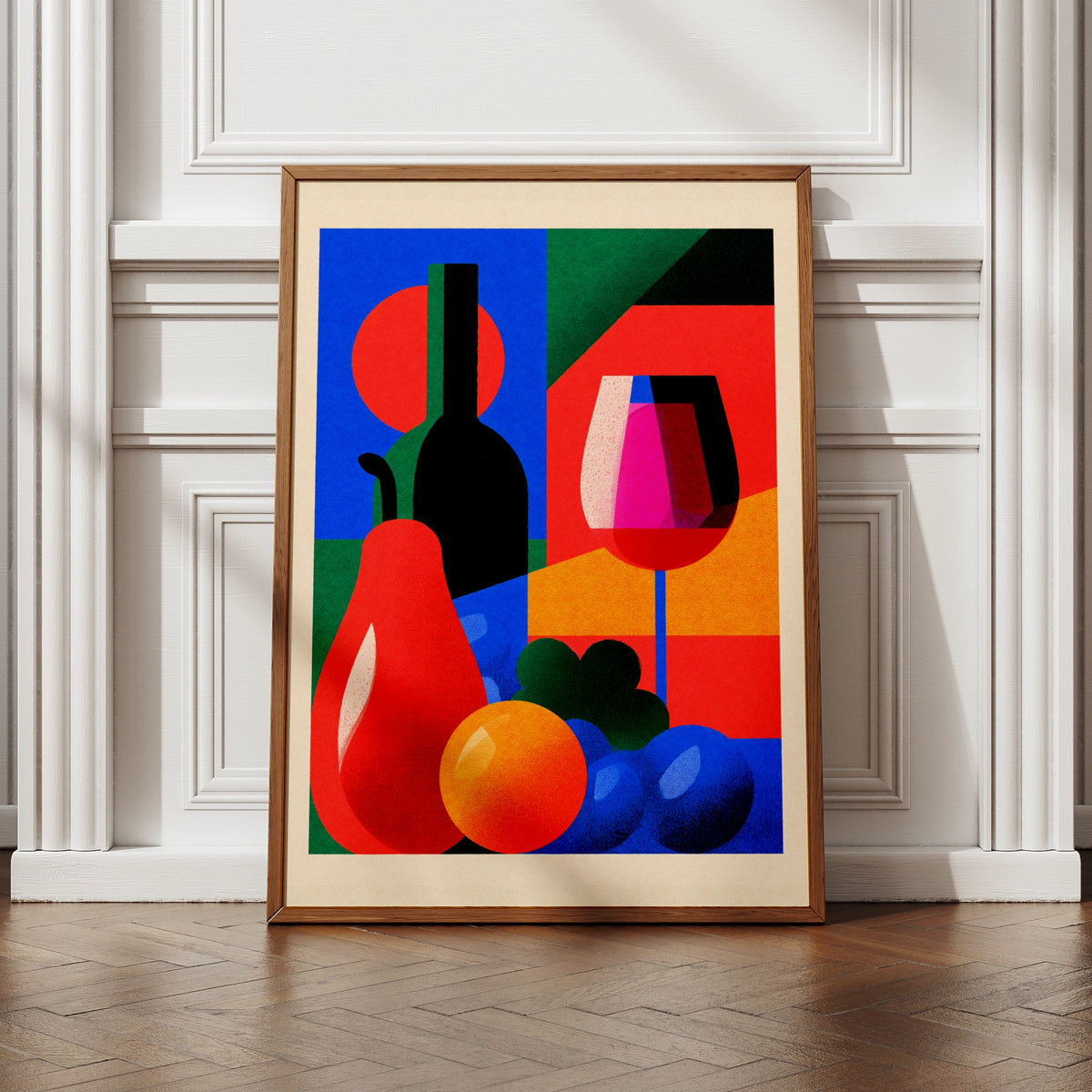 Retro Tapas Wine Poster, Bold Colourful Still Life Wall Art, Kitchen Bar Print