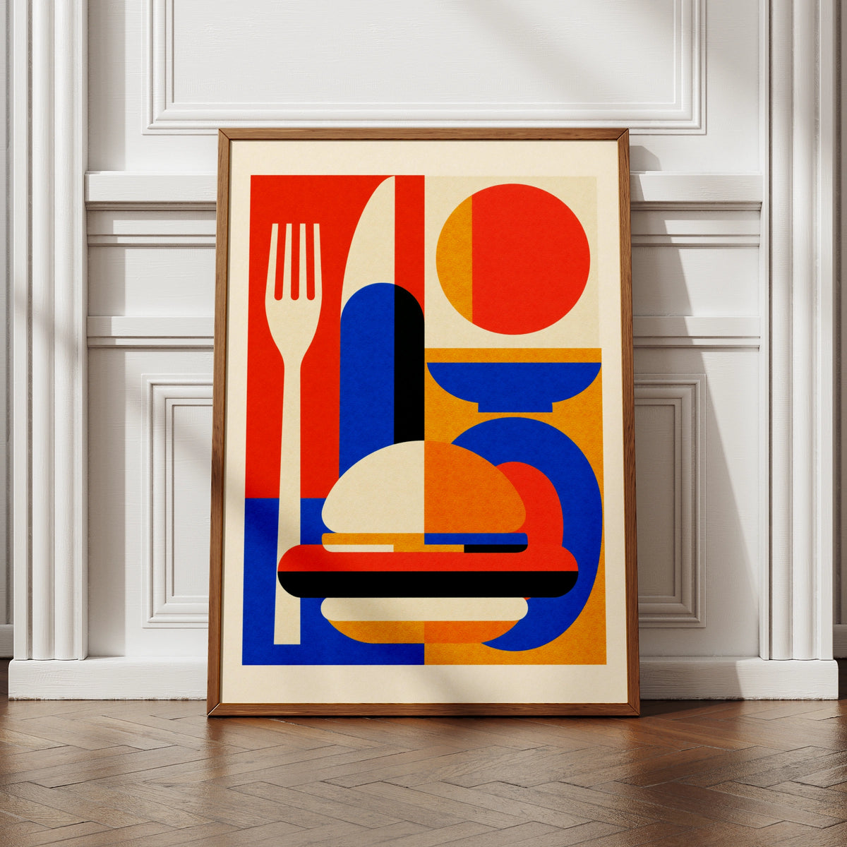 American Diner Poster, Retro Food Wall Art, Bold Geometric Print, Kitchen Decor
