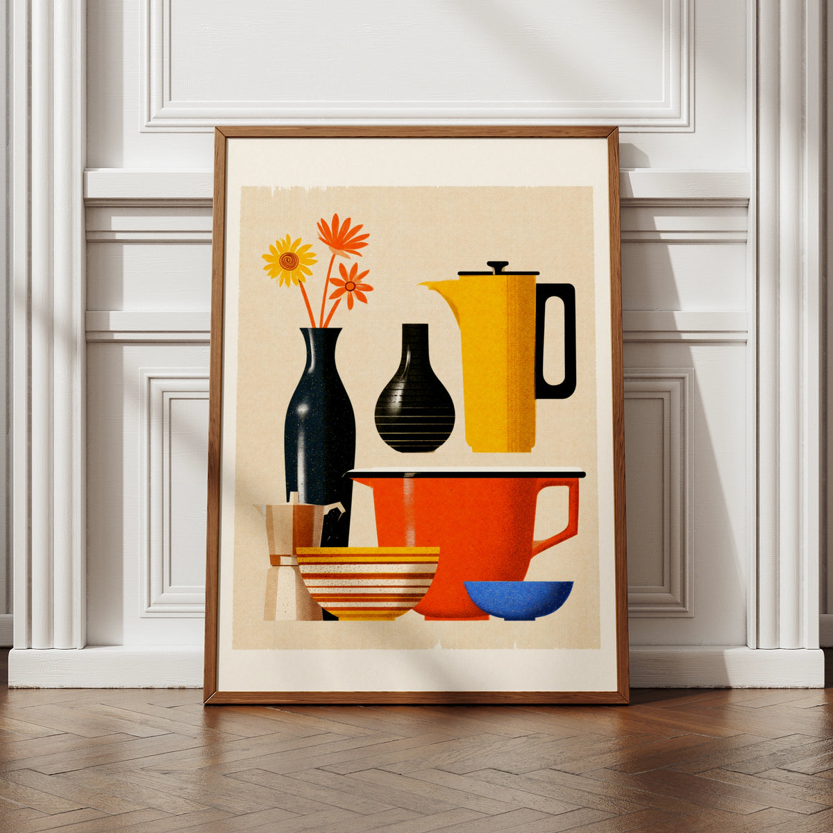 Retro Kitchen Still Life Poster, Mid Century Modern Homeware Wall Art Print