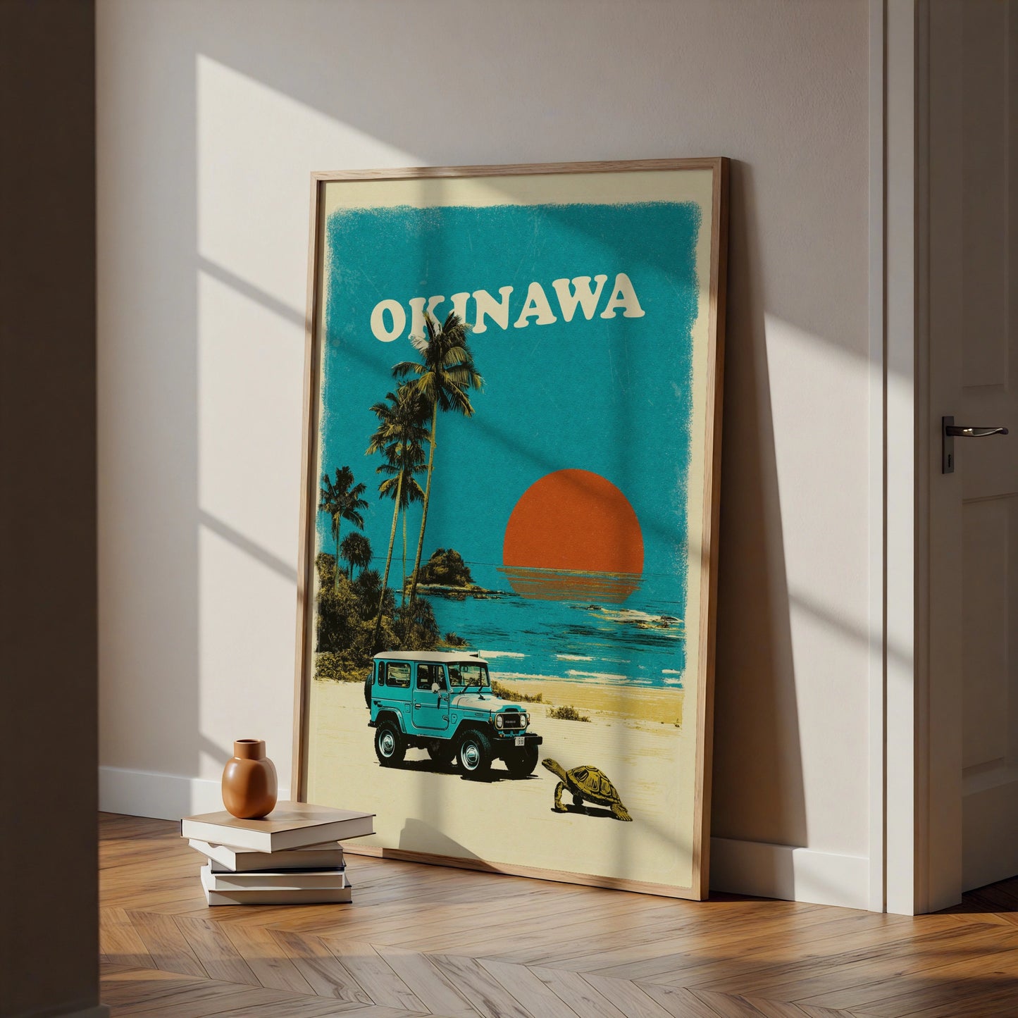 Okinawa Japan Retro Travel Poster, Vintage Beach Wall Art, Sunset 4x4 Print