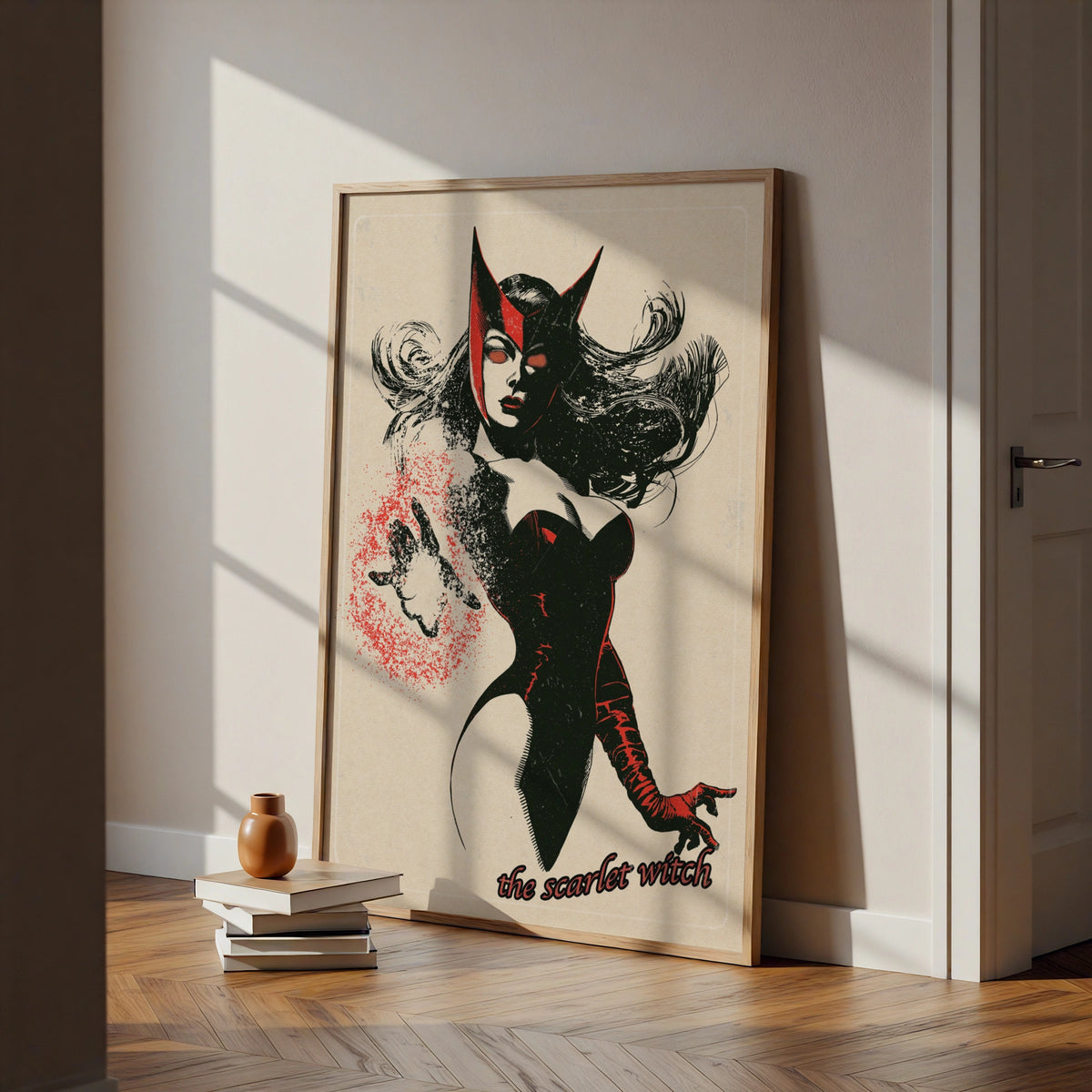 Scarlet Witch Vintage Comic Art Poster, Marvel Superhero Wall Art Print, Red Black