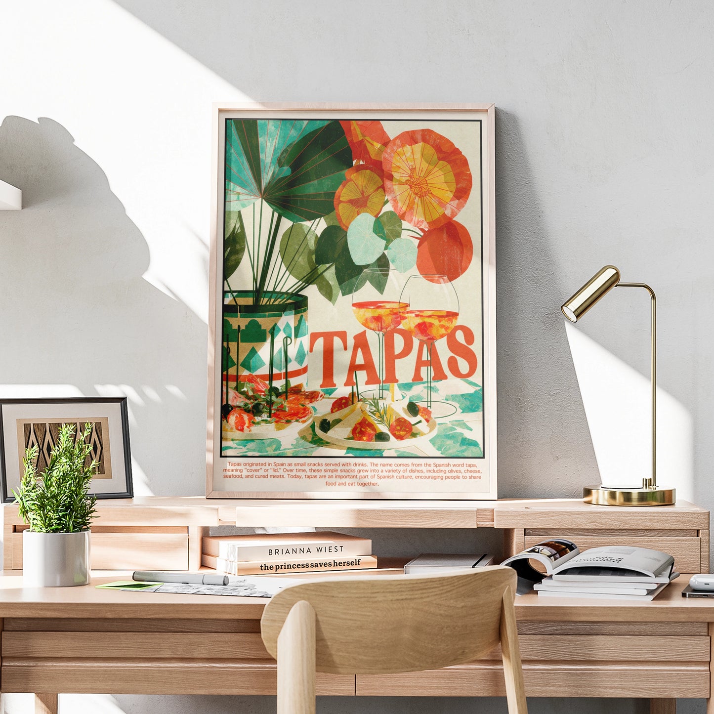 Tapas Poster, Spanish Food Wall Art, Retro Spain Kitchen Print, Colourful Dining Room Decor