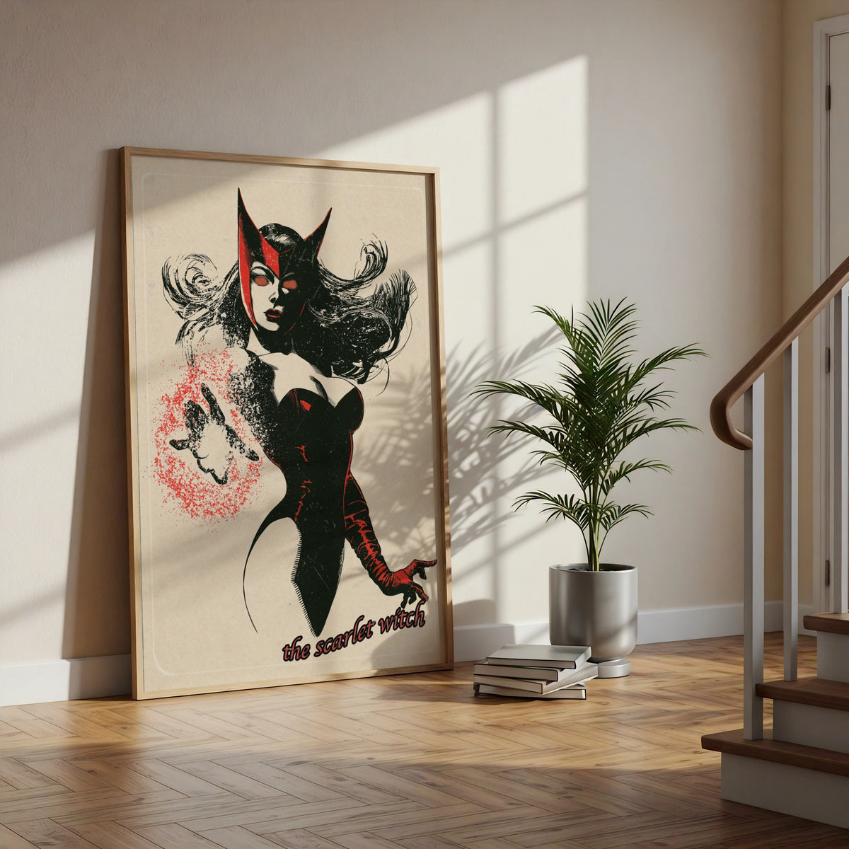 Scarlet Witch Vintage Comic Art Poster, Marvel Superhero Wall Art Print, Red Black