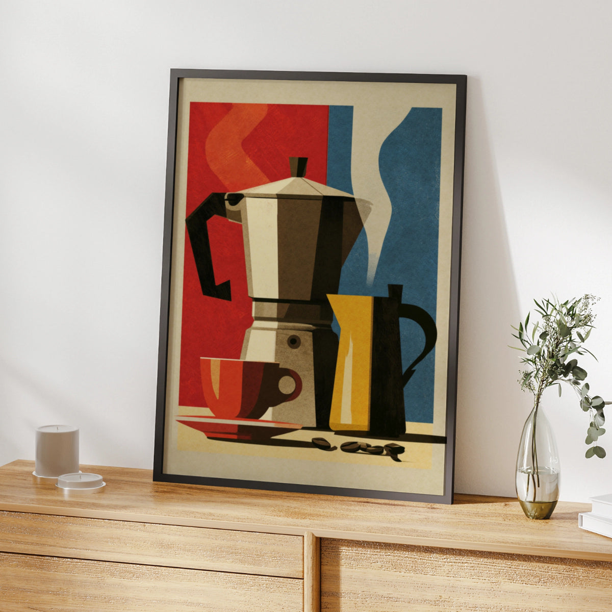 Moka Pot Coffee Poster, Retro Kitchen Wall Art, Mid Century Print, Espresso Decor