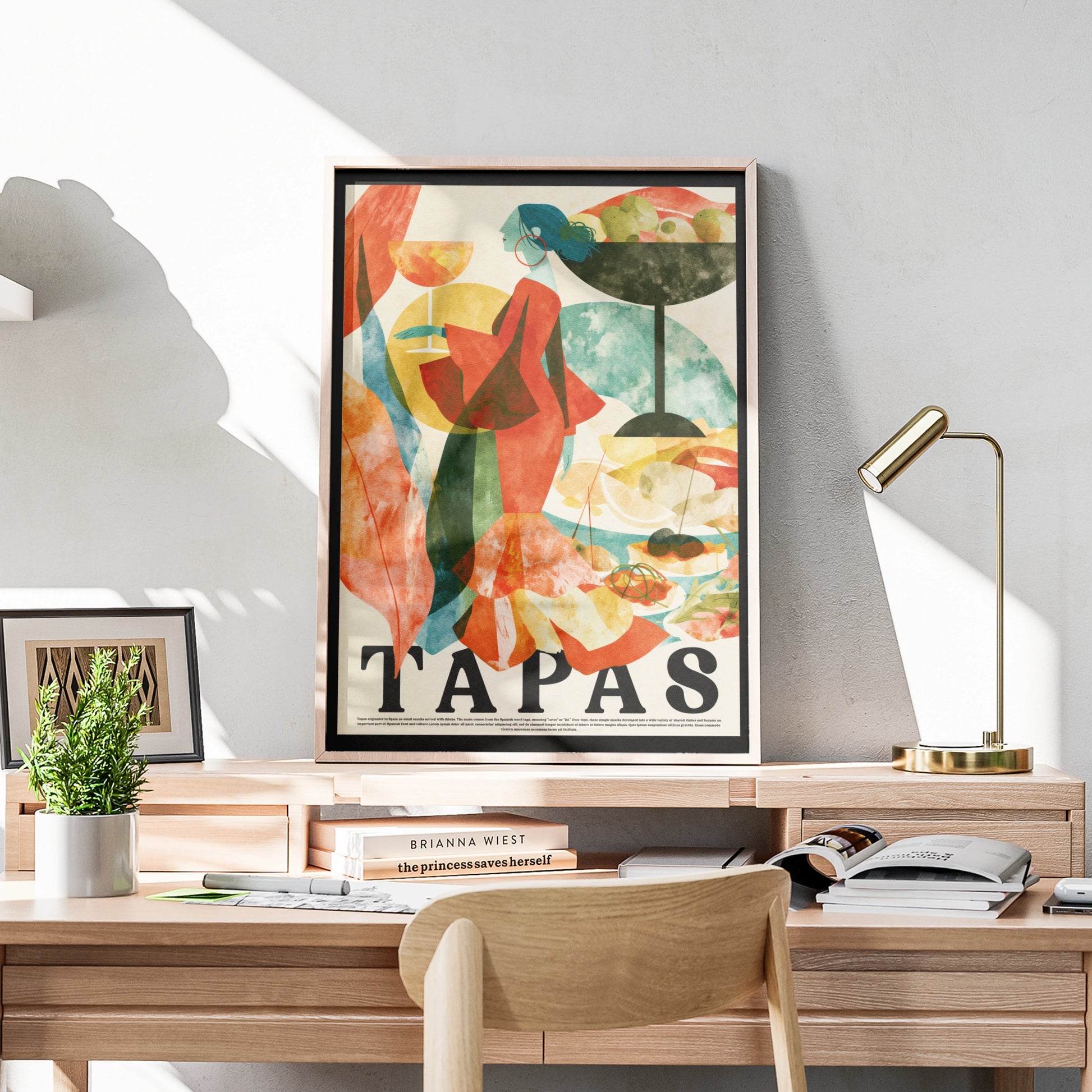 Tapas Wall Art Print, Spanish Food Poster, Retro Kitchen Decor, Colourful Dining Room