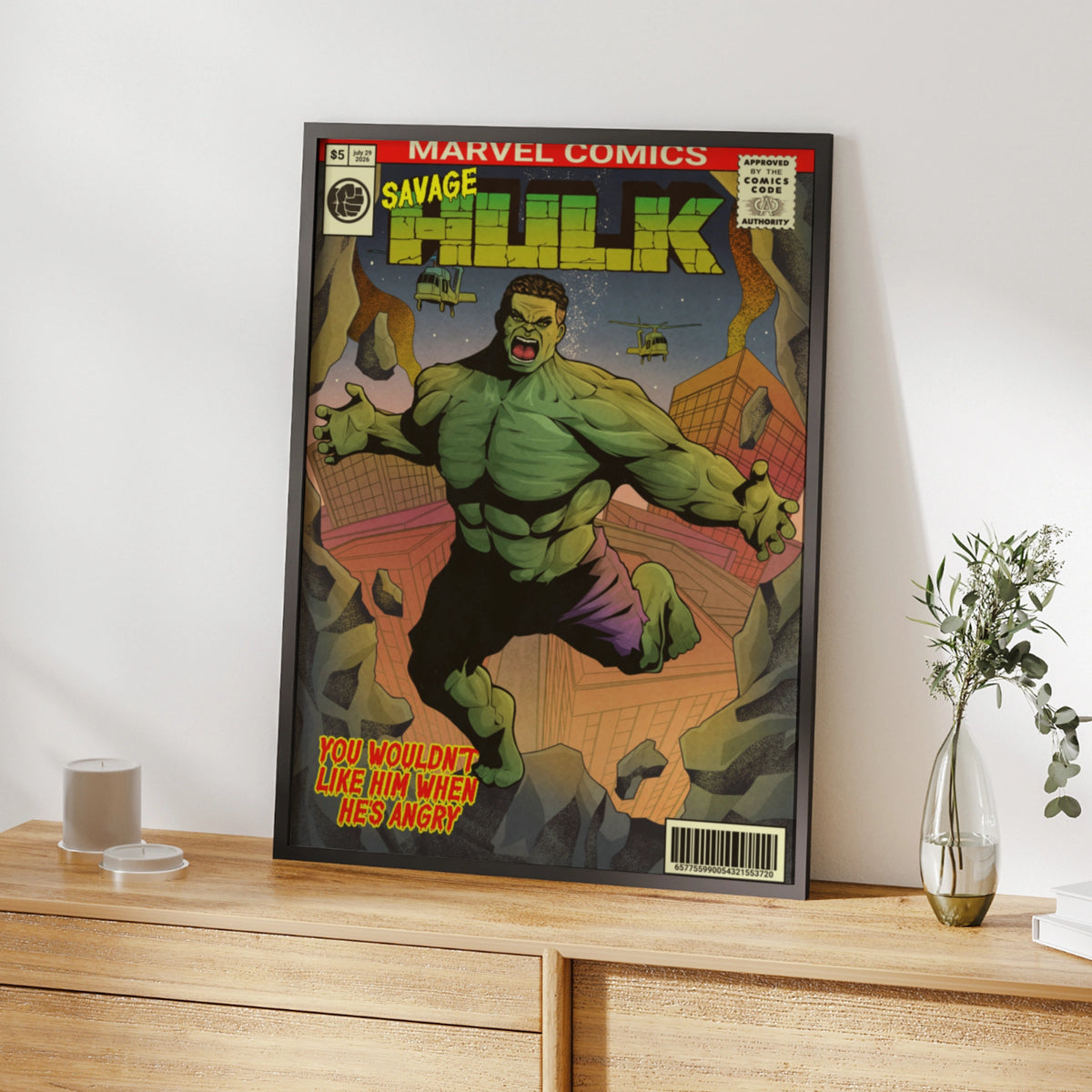 Savage Hulk Marvel Comics Cover Poster, Retro Comic Book Wall Art, Gift for Him