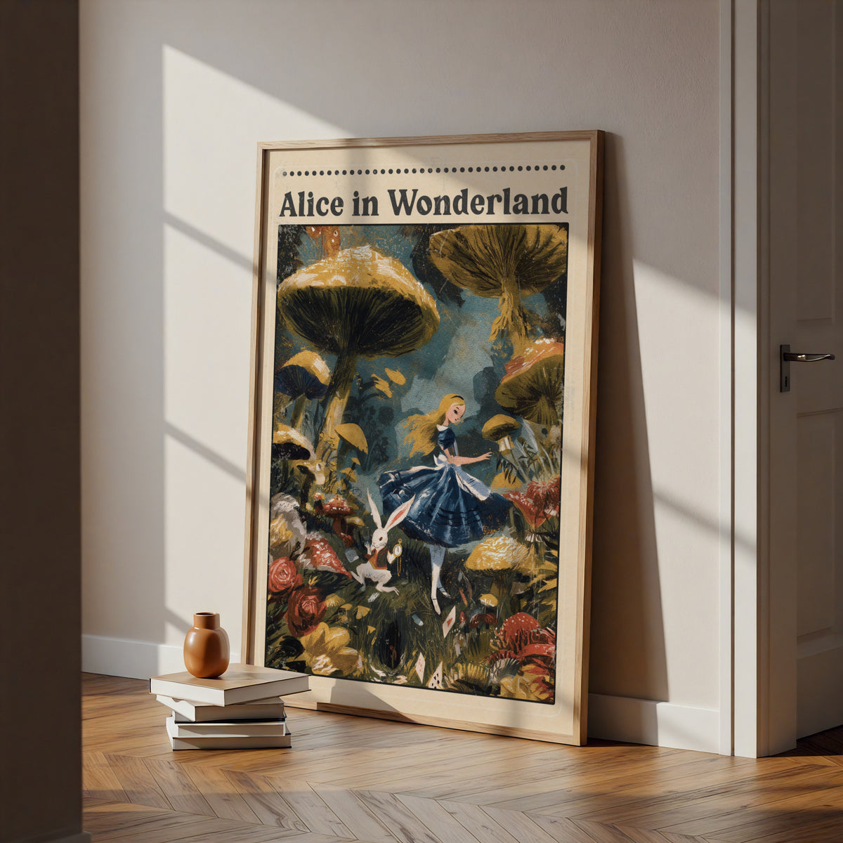 Alice in Wonderland Poster, White Rabbit Art Print, Classic Book Literary Wall Decor