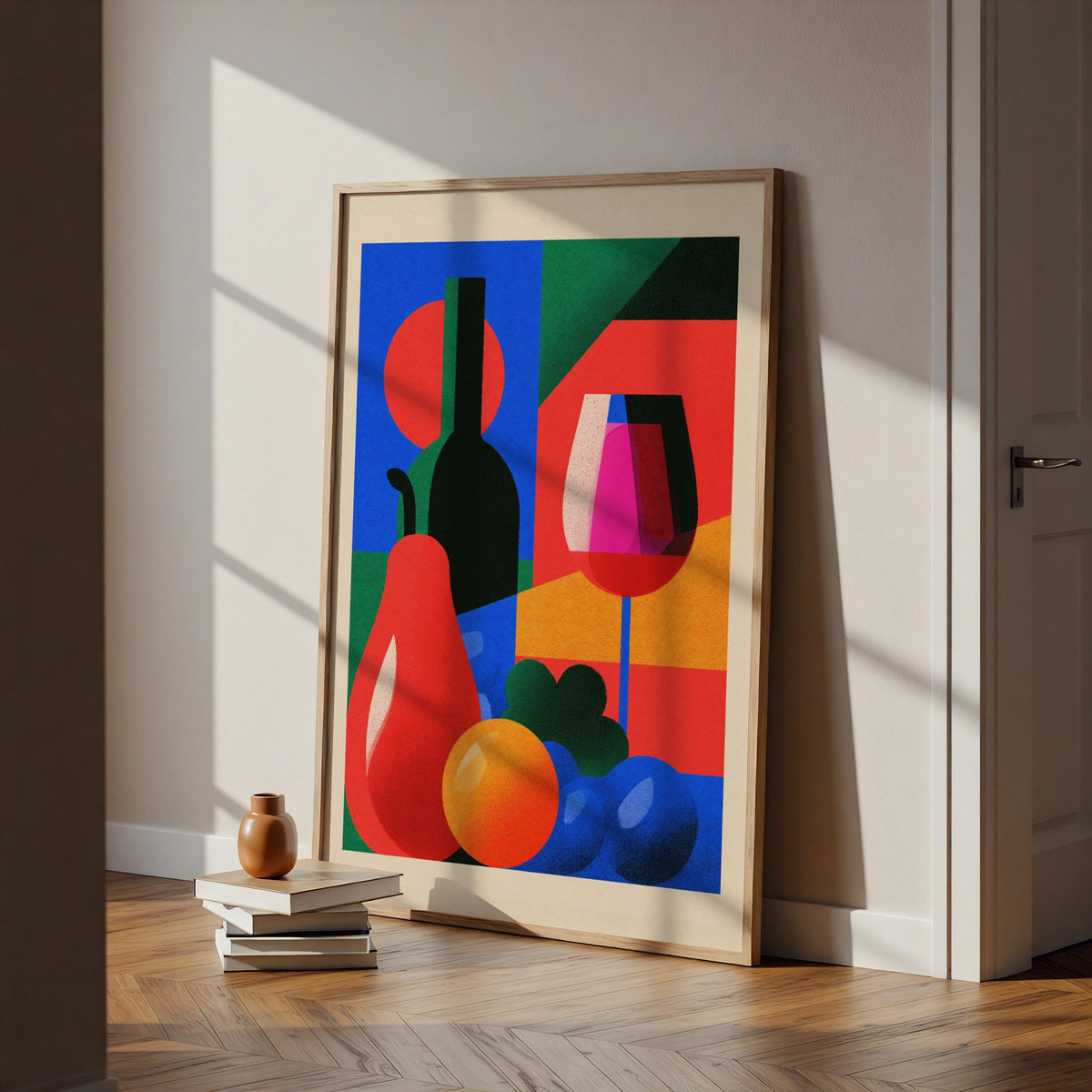 Retro Tapas Wine Poster, Bold Colourful Still Life Wall Art, Kitchen Bar Print