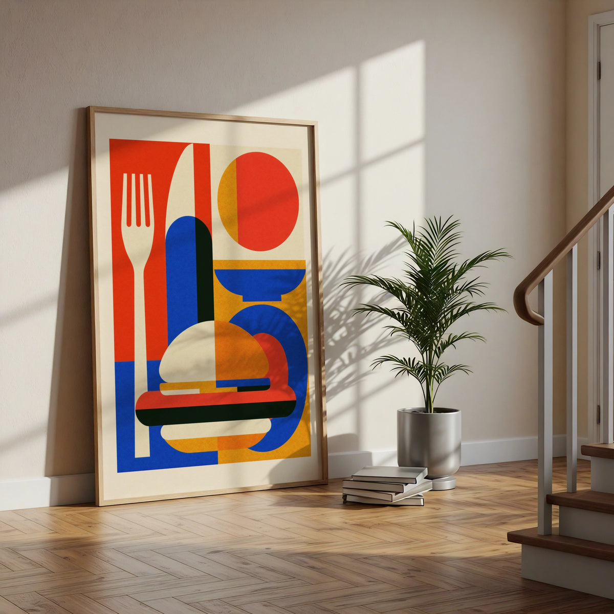 American Diner Poster, Retro Food Wall Art, Bold Geometric Print, Kitchen Decor